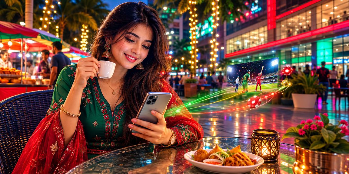 ঢাকায় মোবাইলে k13 ক্যাসিনো গেম খেলছেন একজন খেলোয়াড়, লাল ও সবুজ আলোর পরিবেশ